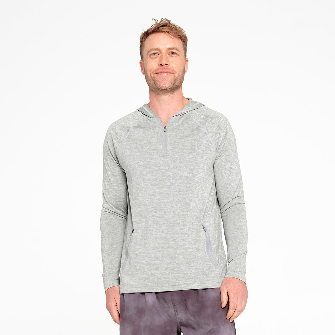 Cancer Council | Mens Active Hood - Front 2 | Grey Marle | UPF50+ Protection