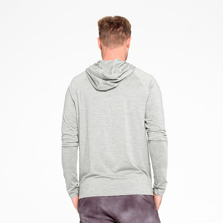 Cancer Council | Mens Active Hood - Back | Grey Marle | UPF50+ Protection