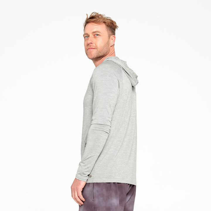 Cancer Council | Mens Active Hood - Side | Grey Marle | UPF50+ Protection