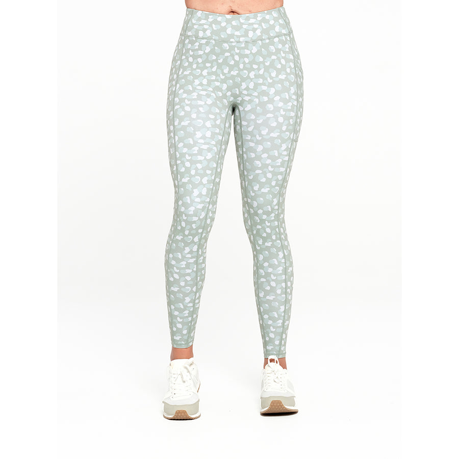 Cancer Council | Womens Pattern Legging - Front | Green | UPF50+ Protection
