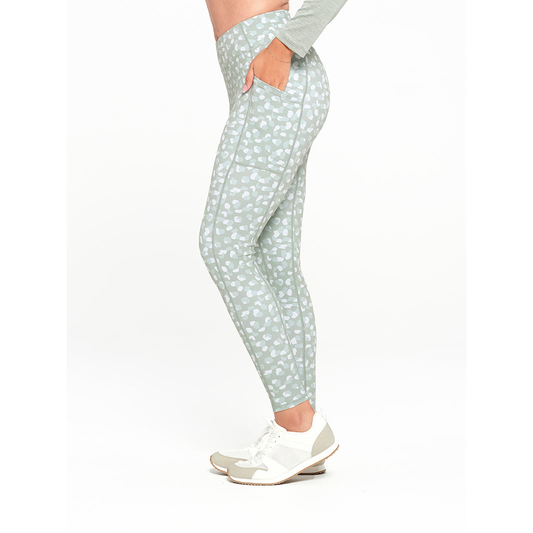 Cancer Council | Womens Pattern Legging - Side | Green | UPF50+ Protection