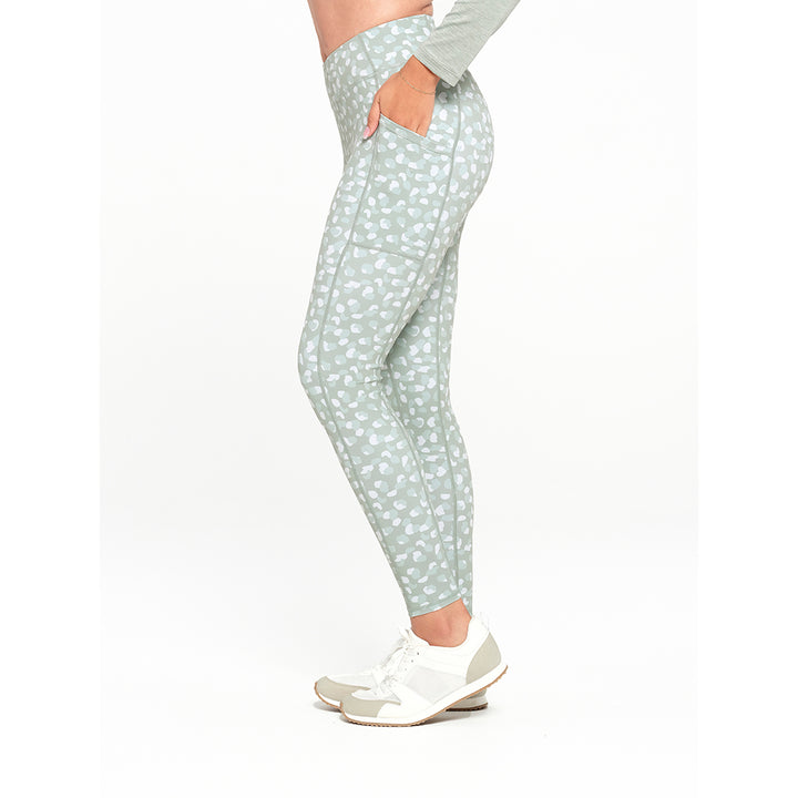 Cancer Council | Womens Pattern Legging - Side | Green | UPF50+ Protection