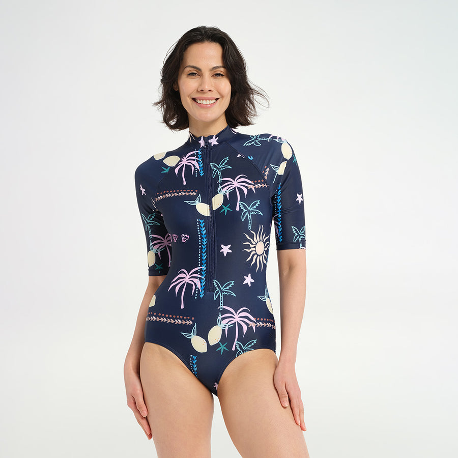 Cancer Council | 
Womens Midnight Swim SS Paddle Suit - Front |  UPF50+ Protection