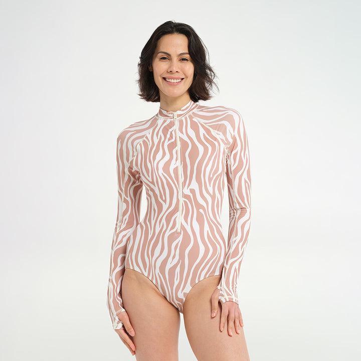 Cancer Council | 
Womens Eartha LS Paddle Suit - Front |  UPF50+ Protection