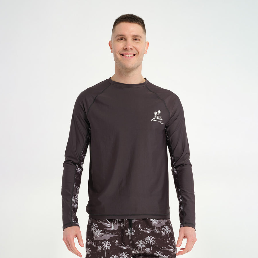 Cancer Council | Mens Island Long Sleeve Rashie - Front | Phantom | UPF50+ Protection