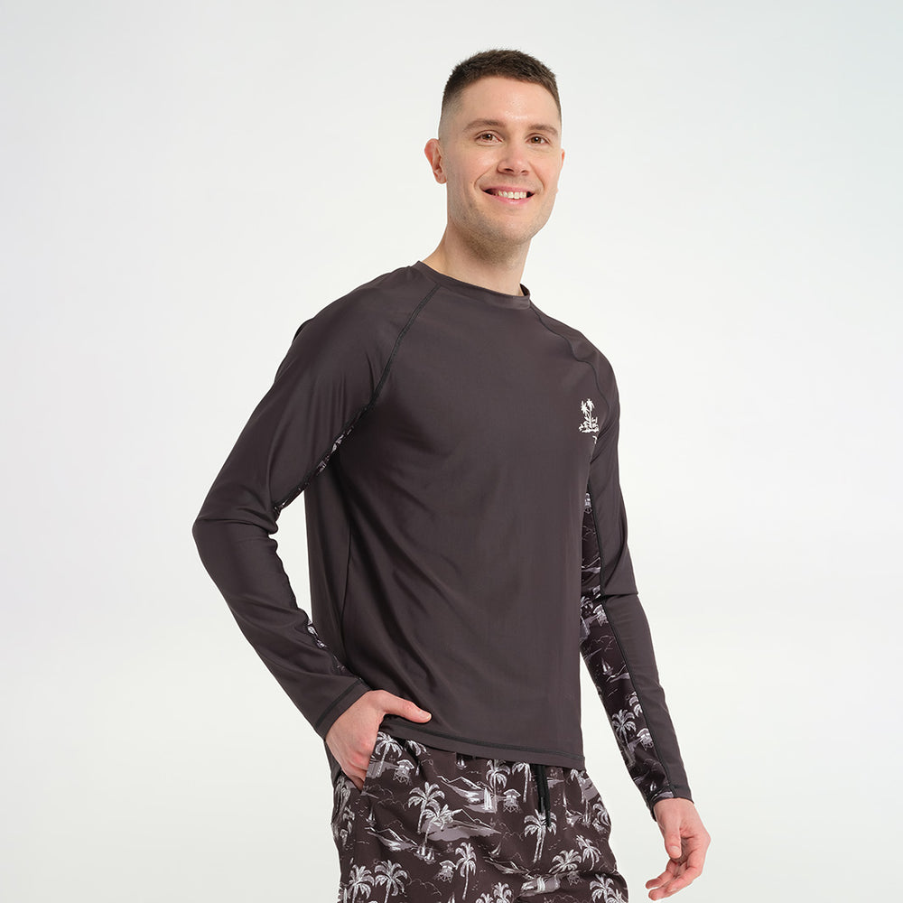 Cancer Council | Mens Island Long Sleeve Rashie - Angle | Phantom | UPF50+ Protection