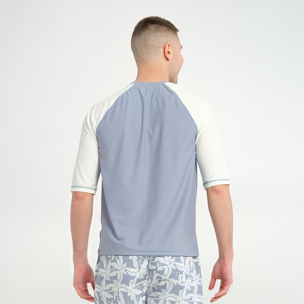 Cancer Council | Mens Blocked Short Sleeve Rashie - Back | Blue | UPF50+ Protection