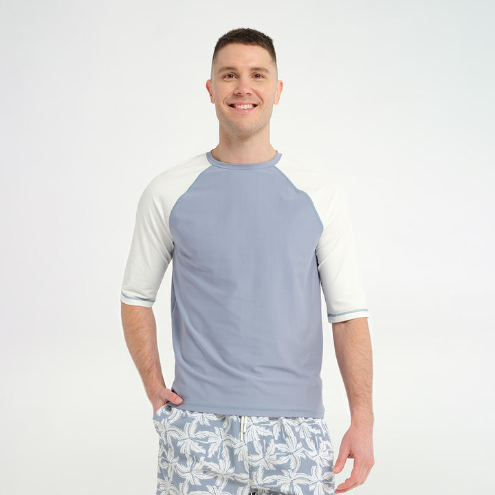 Cancer Council | Mens Blocked Short Sleeve Rashie - Front | Blue | UPF50+ Protection