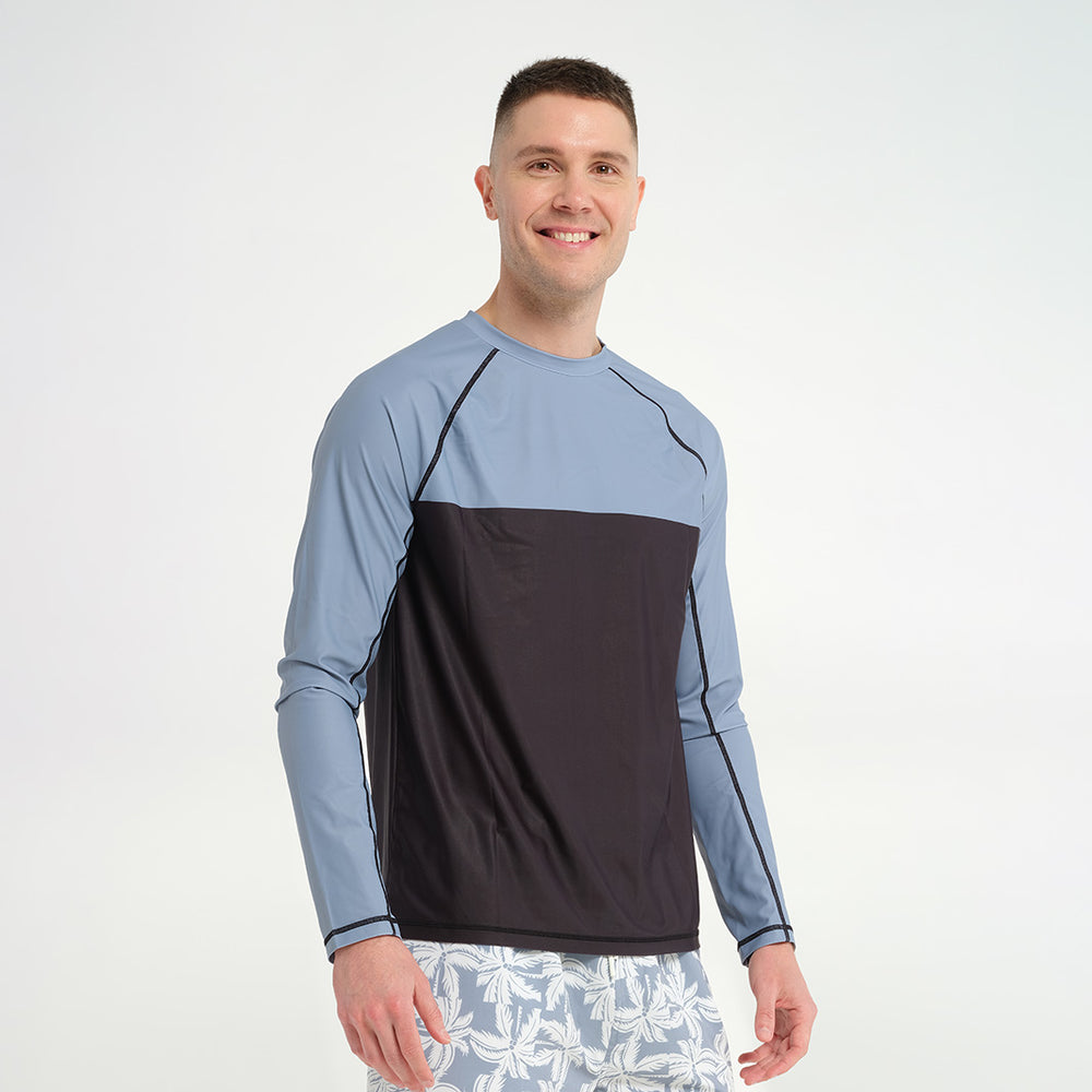 Cancer Council | Mens Blocked Long Sleeve Rashie - Angle | Phantom | UPF50+ Protection