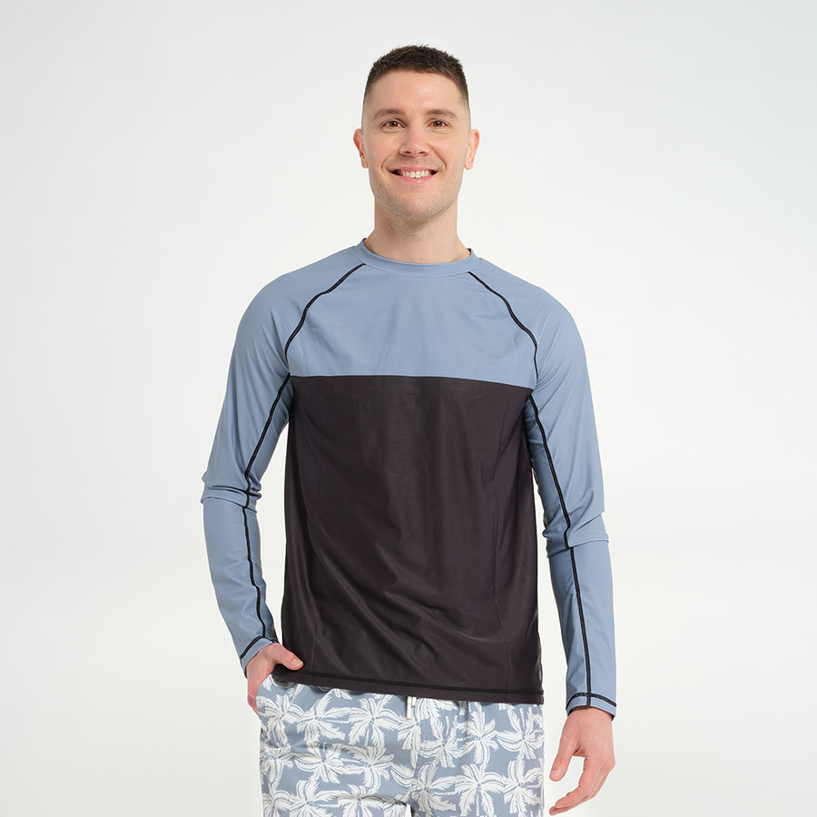 Cancer Council | Mens Blocked Long Sleeve Rashie | Phantom | UPF50+ Protection