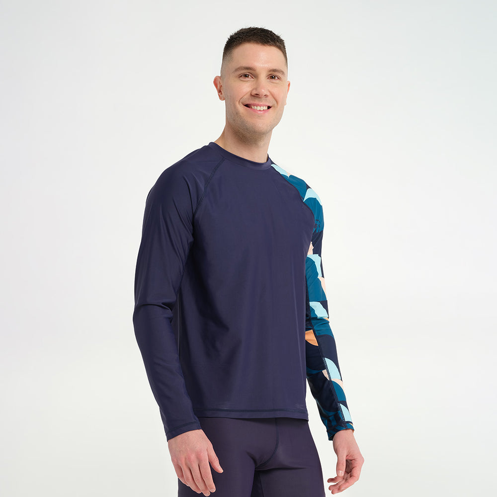 Cancer Council | Mens Wave Break Long Sleeve Rashie - Angle | Peacoat | UPF50+ Protection