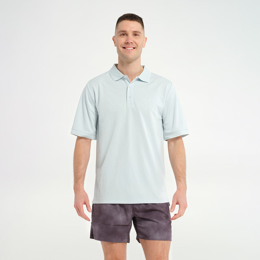 Cancer Council | Mens Short Sleeve Polo - Front | Sky Blue | UPF50+ Protection