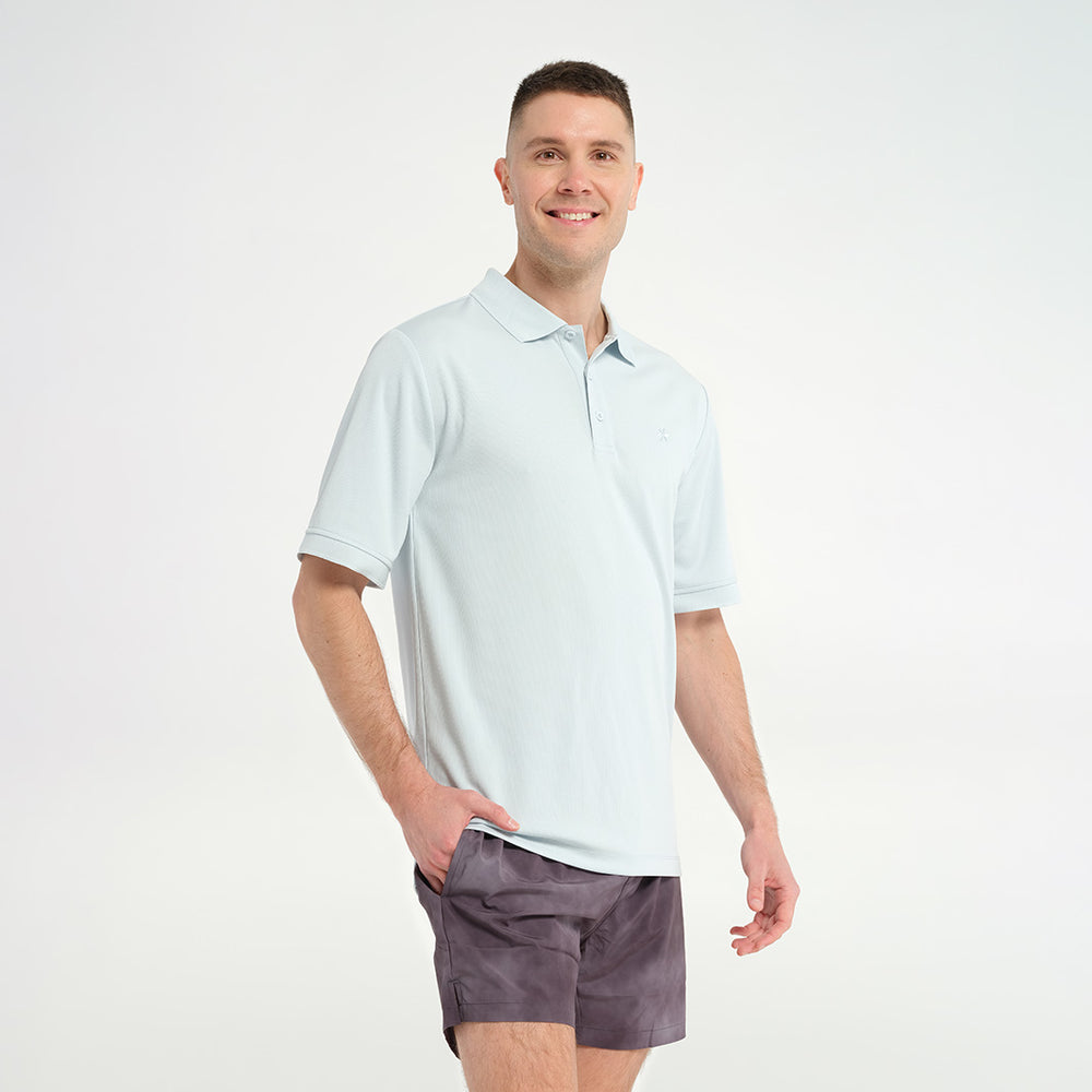 Cancer Council | Mens Short Sleeve Polo - Angle | Sky Blue | UPF50+ Protection