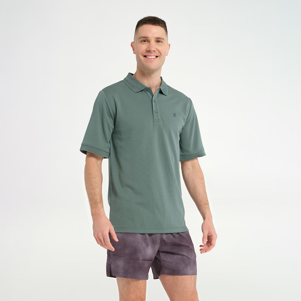 Cancer Council | Mens Short Sleeve Polo - Front | Silver Pine | UPF50+ Protection