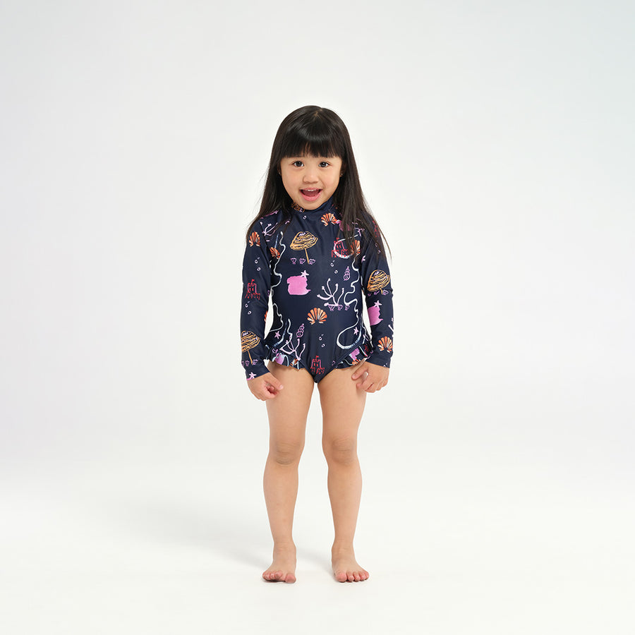 Cancer Council | 
Toddler Coral Reef LS Paddle Suit - Front |  UPF50+ Protection