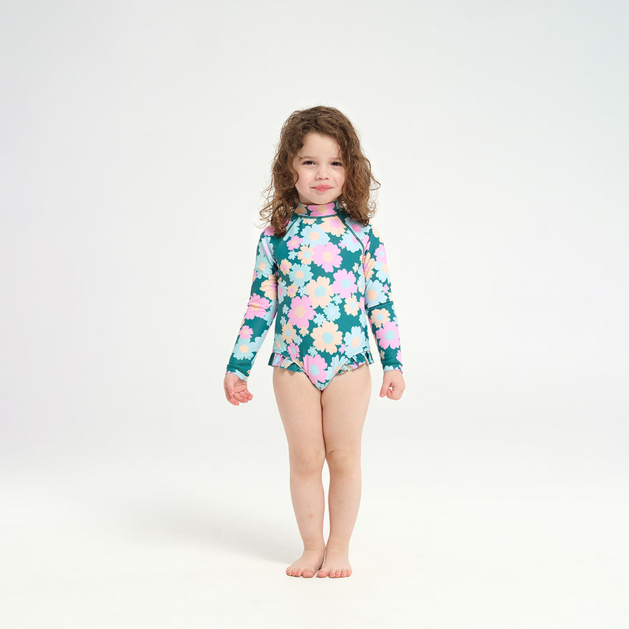 Cancer Council | 
Toddler 60s Floral LS Paddle Suit - Front |  UPF50+ Protection