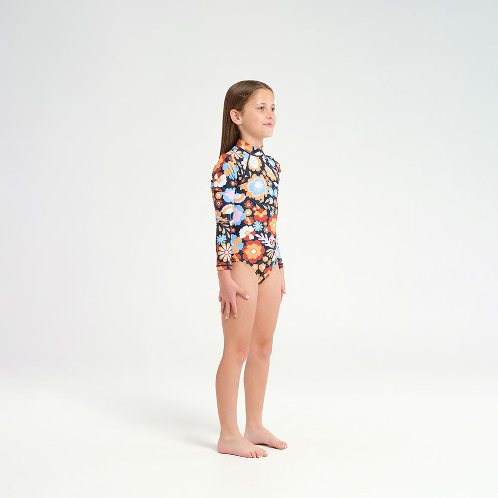 Cancer Council | 
Kids Sapphire LS Paddle Suits - Side |  UPF50+ Protection