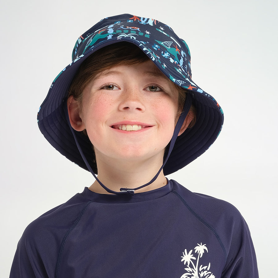 Cancer Council | Kids Island Reversible Bucket Swim Hat - Lifestyle | Blue | UPF50+ Protection