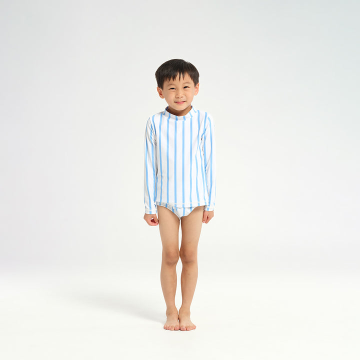 Cancer Council | Infant Pinstripe LS Rashie - White - Front |  UPF50+ Protection