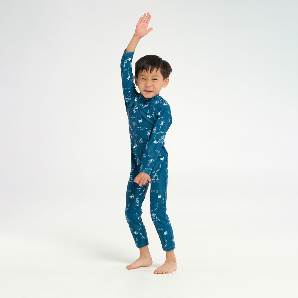 Cancer Council | Infant Beach Days LS Swim Zip Suit - Navy - Action |  UPF50+ Protection