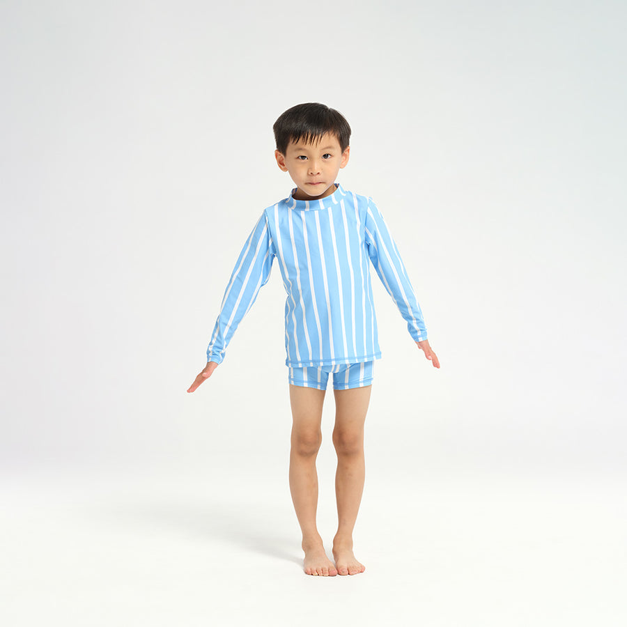 Cancer Council | 
Infant Pinstripe LS Rashie - Blue - Front |  UPF50+ Protection