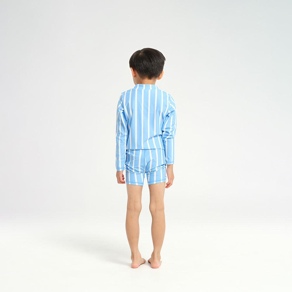 Cancer Council | 
Infant Pinstripe LS Rashie - Blue - Back |  UPF50+ Protection