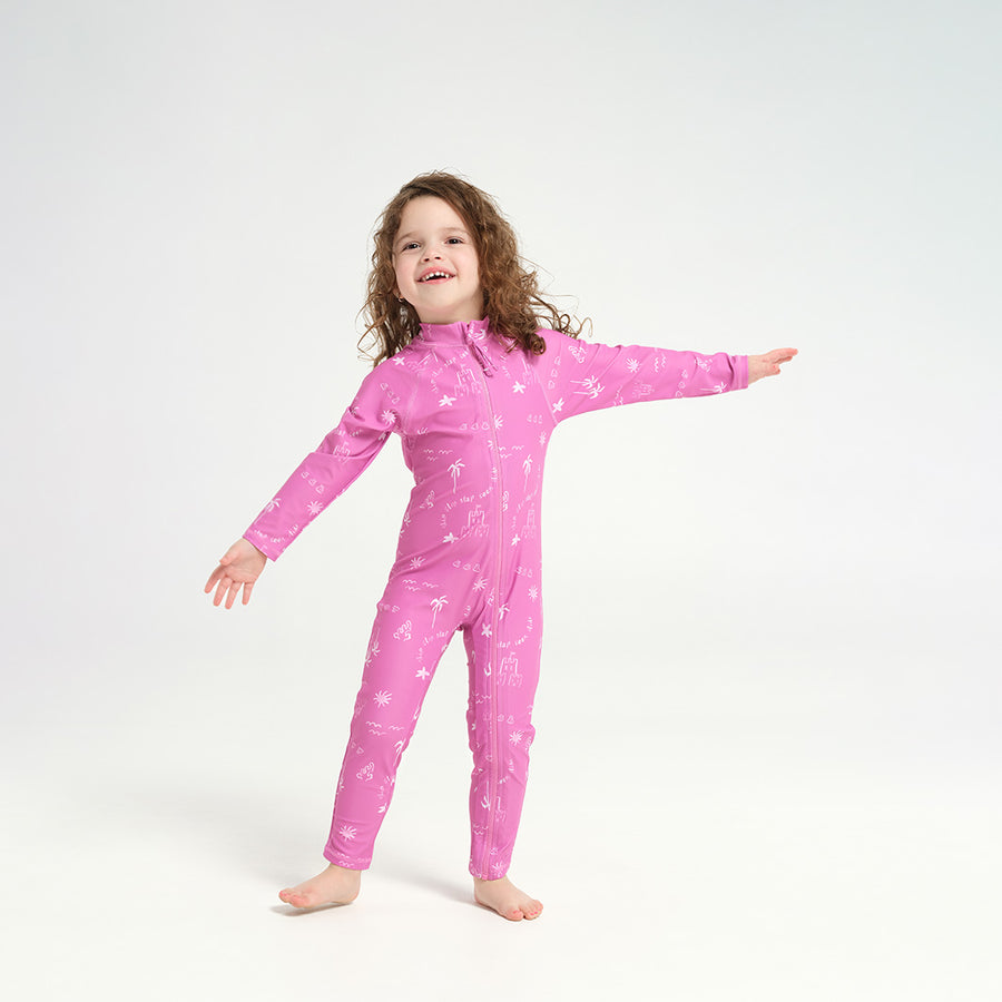 Cancer Council | Infant Beach Days LS Swim Zip Suit - Pink - Front |  UPF50+ Protection