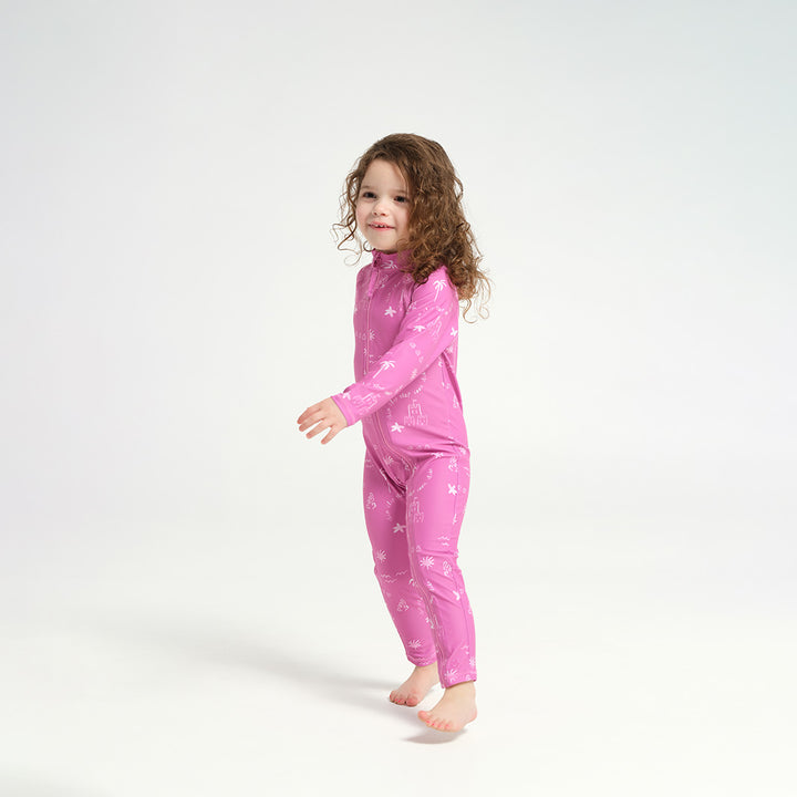 Cancer Council | Infant Beach Days LS Swim Zip Suit - Pink - Action |  UPF50+ Protection