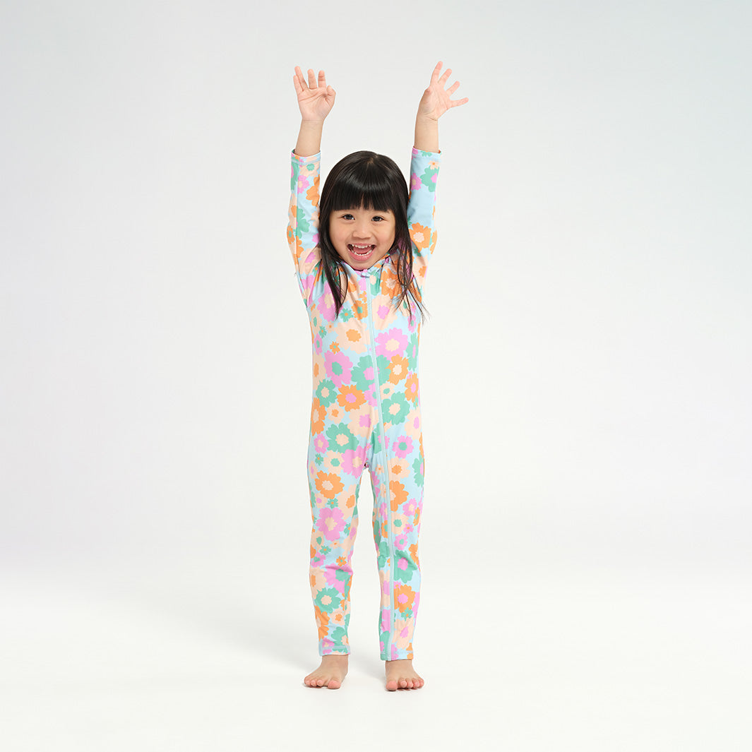 Cancer Council | Infant 60s Floral LS Swim Zip Suit - Hands Up |  UPF50+ Protection