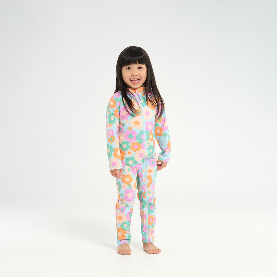 Cancer Council | Infant 60s Floral LS Swim Zip Suit - Front |  UPF50+ Protection