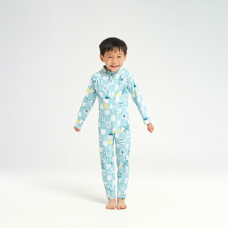 Cancer Council | Infant Summer Days LS Swim Zip Suit - Front |  UPF50+ Protection