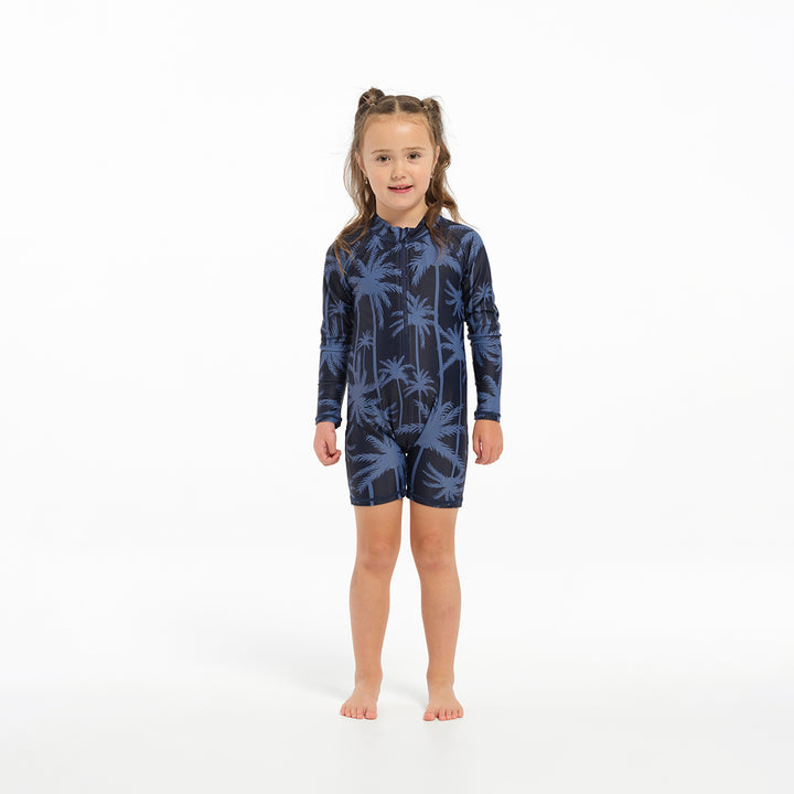 Cancer Council | Infant Tropical Palm Zip Suit - Front 2 | Blue | UPF50+ Protection