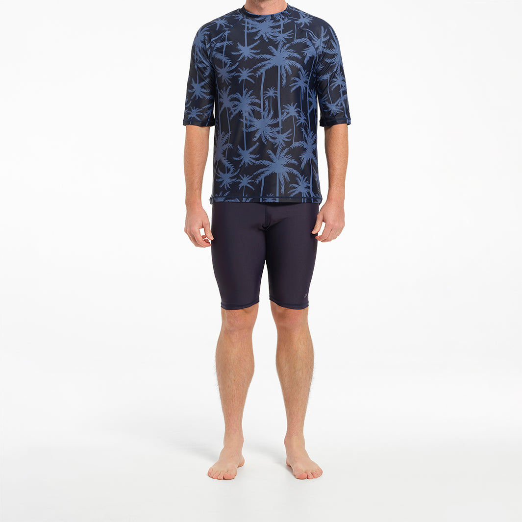 Cancer Council | Mens Tropical Palm Short Sleeve Rashie - Full | Blue | UPF50+ Protection