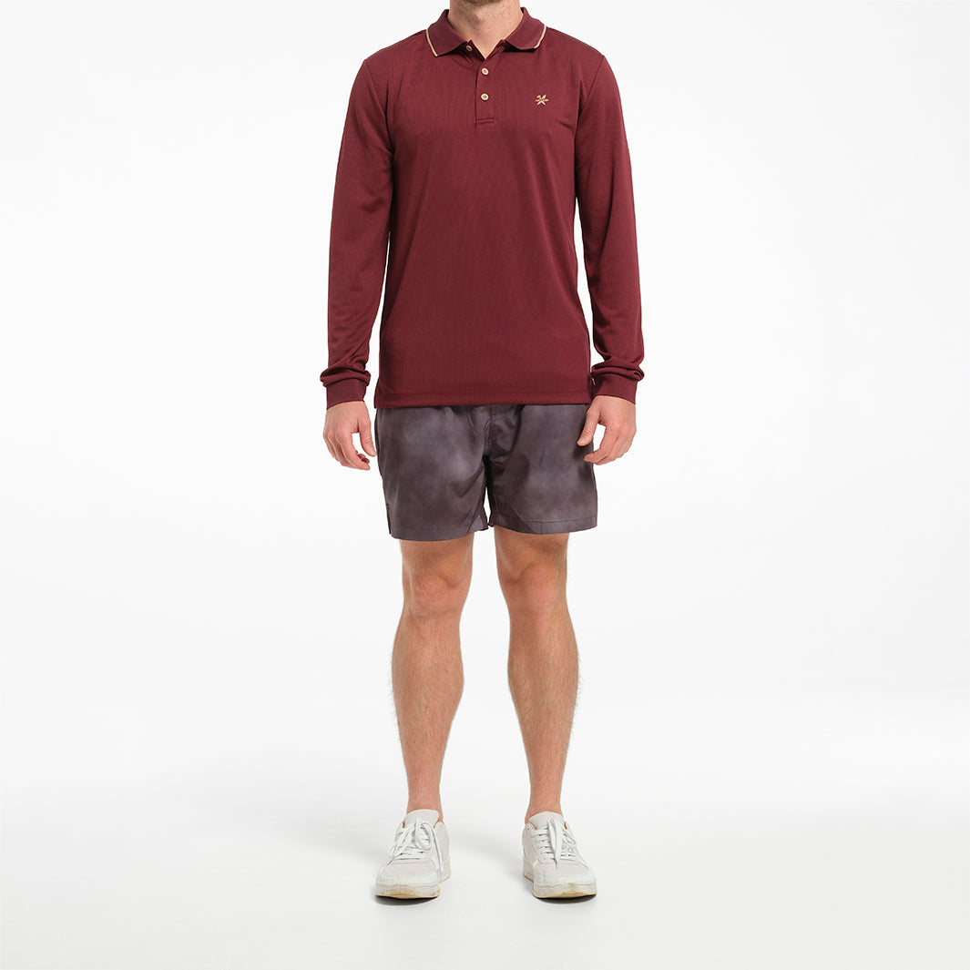 Cancer Council | Mens Long Sleeve Polo - Full | Burgundy | UPF50+ Protection