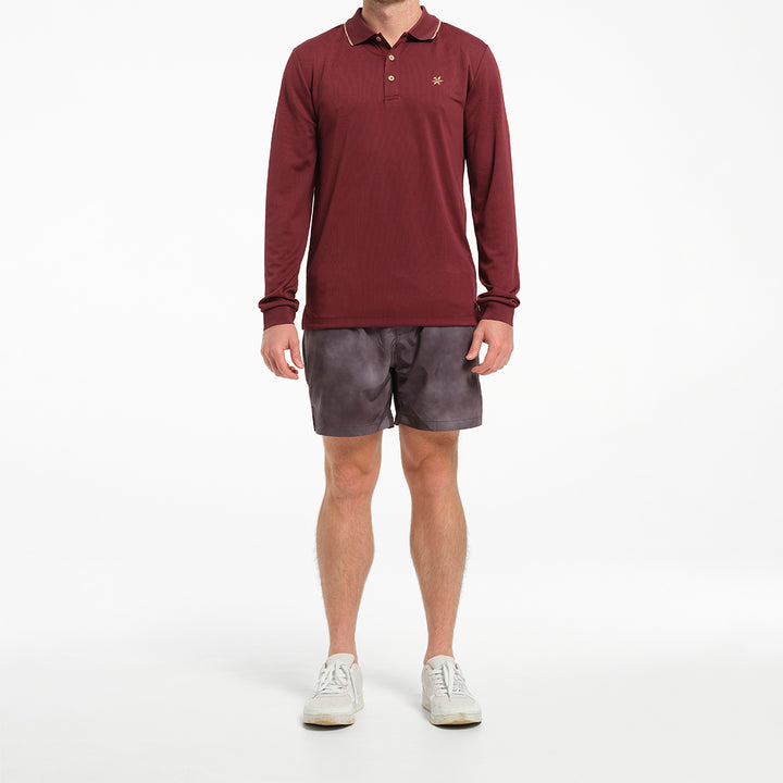 Cancer Council | Mens Long Sleeve Polo - Full | Burgundy | UPF50+ Protection