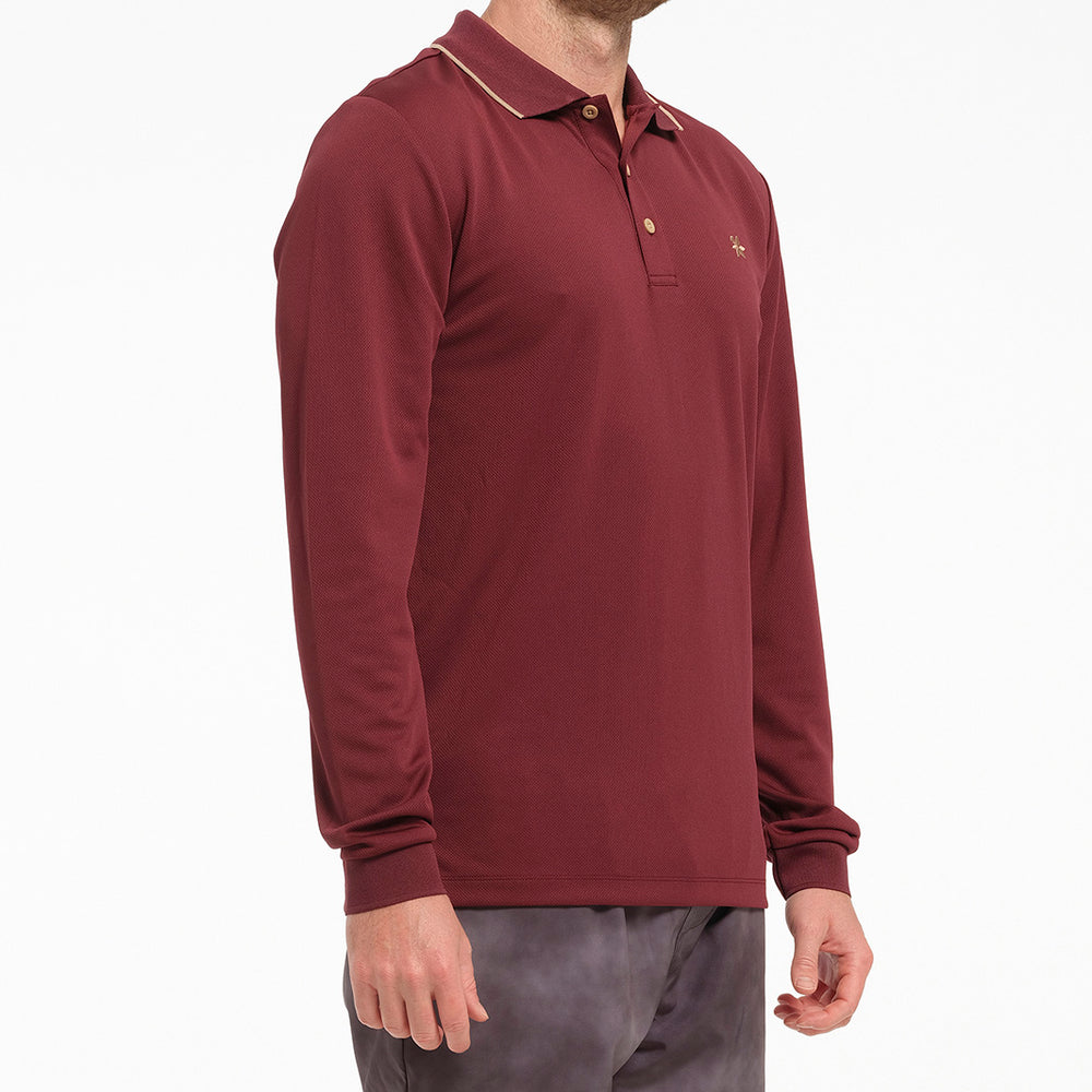 Cancer Council | Mens Long Sleeve Polo - Side | Burgundy | UPF50+ Protection