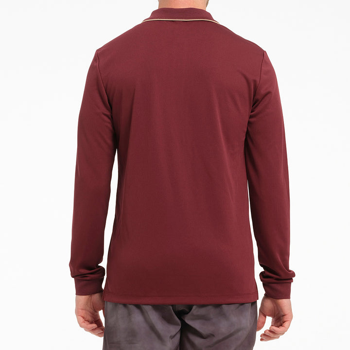 Cancer Council | Mens Long Sleeve Polo - Back | Burgundy | UPF50+ Protection