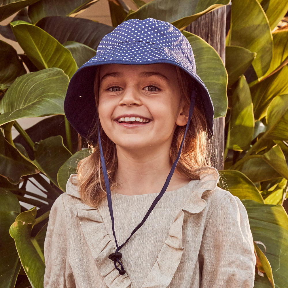 Cancer Council | Jessica Bucket Hat - Lifestyle | Navy Polka | UPF50+ Protection