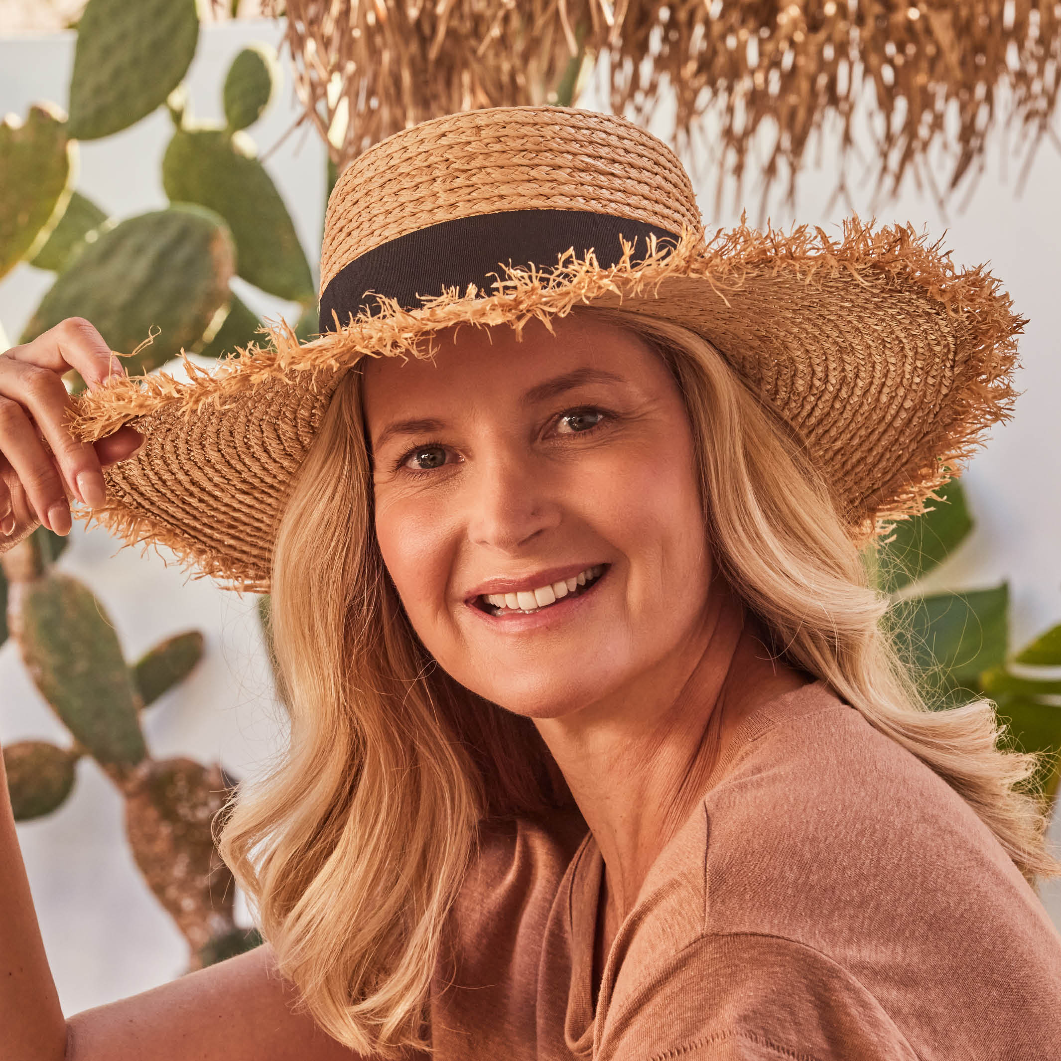 Quinn Raffia Wide Brim Hat Natural Black Cancer Council Shop