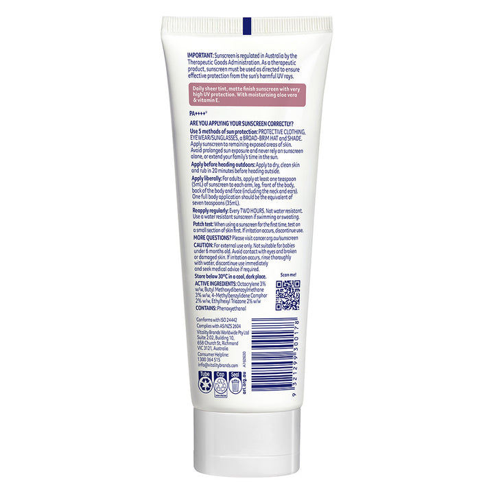 Daily Moisturiser Medium Tint SPF50+ 75ml | Back Tube