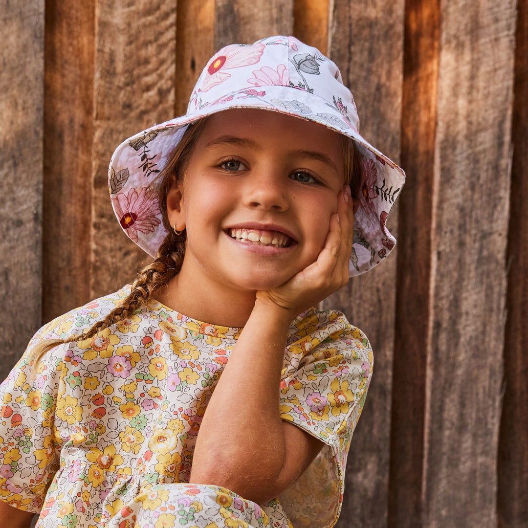 Cancer Council | Blair Bucket Hat - Lifestyle | White Flowers | UPF50+ Protection