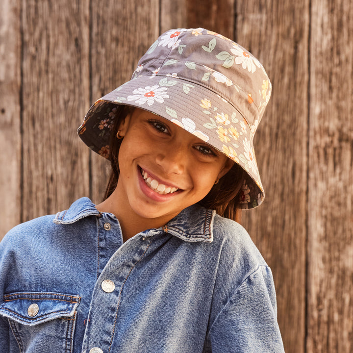 Cancer Council | Dora Bucket Hat - Lifestyle | Grey Flowers | UPF50+ Protection