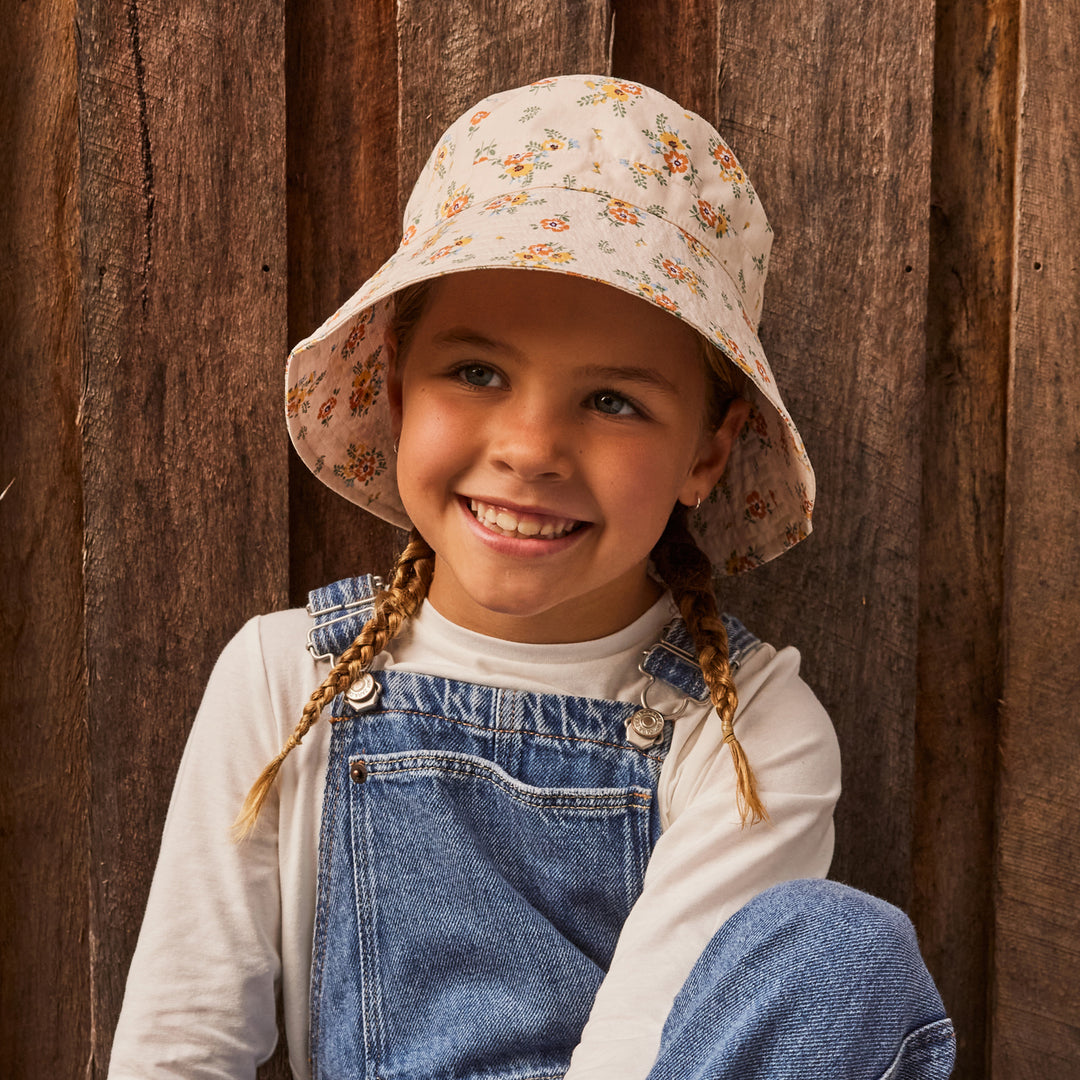 Cancer Council | Dora Bucket Hat - Lifestyle | Beige Flowers | UPF50+ Protection