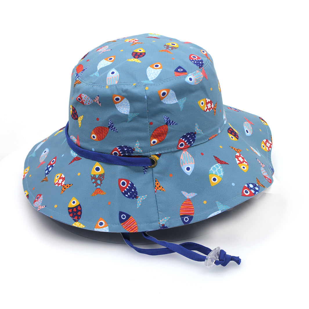 Cancer Council | Robin Bucket Hat - Side | Blue Fish | UPF50+ Protection