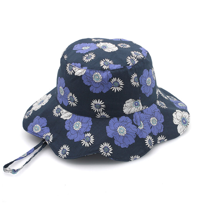 Cancer Council | Flora Bucket Hat - Side | Navy Flowers | UPF50+ Protection