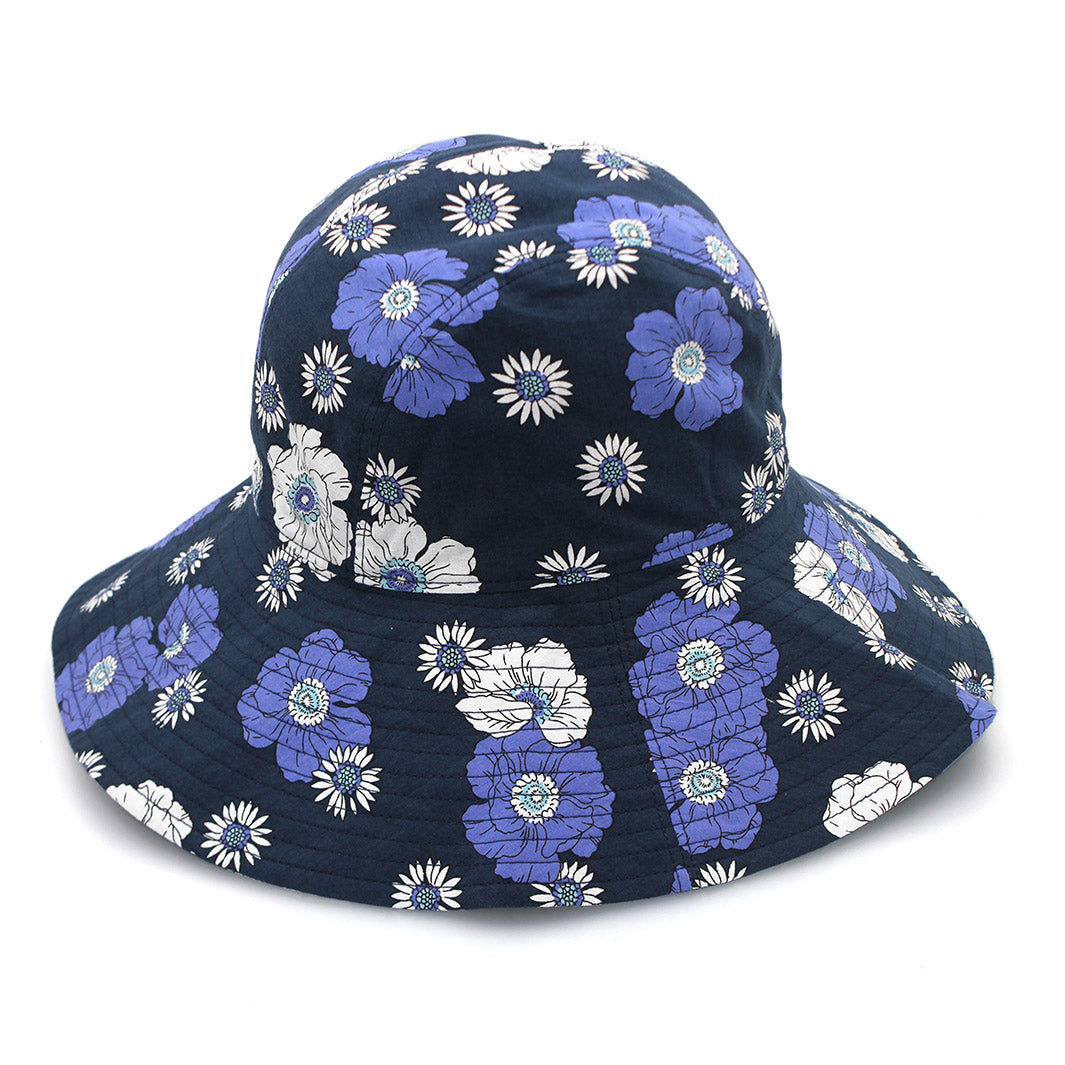 Cancer Council | Tammy Bucket Hat - Front | Navy Flowers | UPF50+ Protection