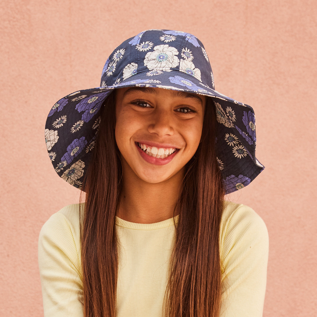 Cancer Council | Tammy Bucket Hat - Lifestyle | Navy Flowers | UPF50+ Protection