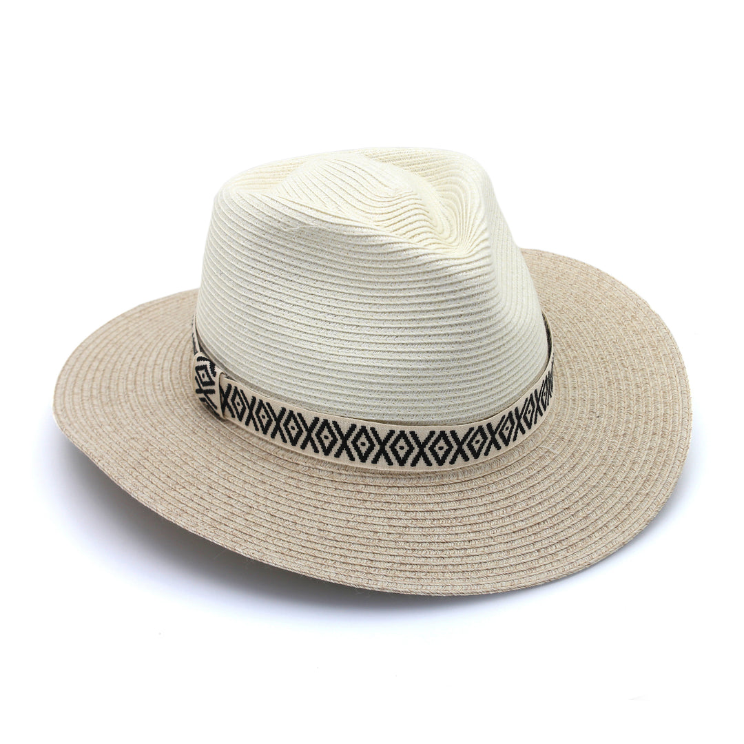 Cancer Council | Nadia Fedora Hat - Angle | Ivory/Camel | UPF50+ Protection