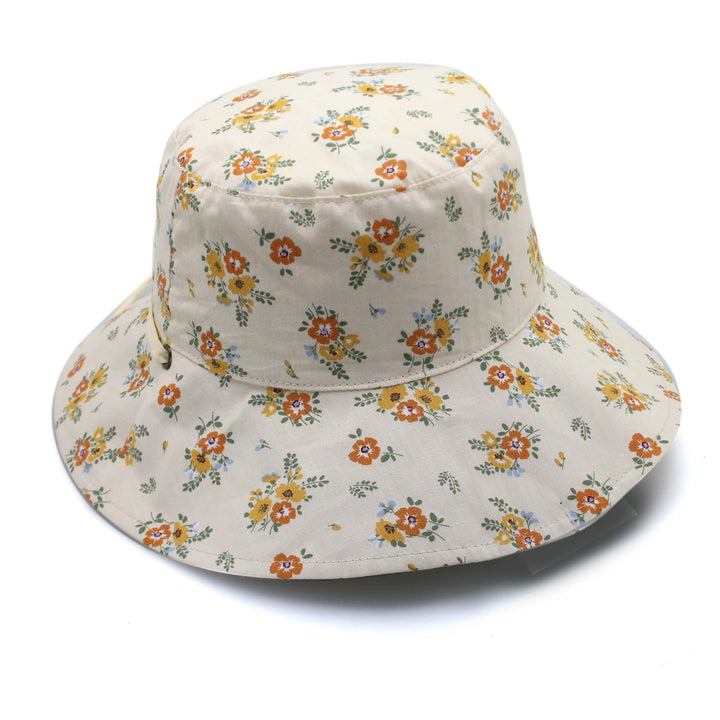 Cancer Council | Dora Bucket Hat - Front  | Beige Flowers | UPF50+ Protection