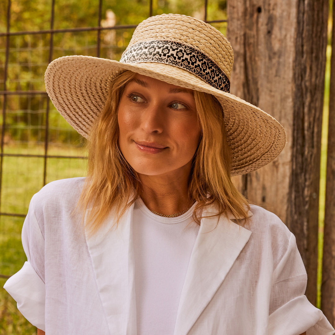 Cancer Council | Zara Wide Brim Hat - Lifestyle | Ivory/Black | UPF50+ Protection